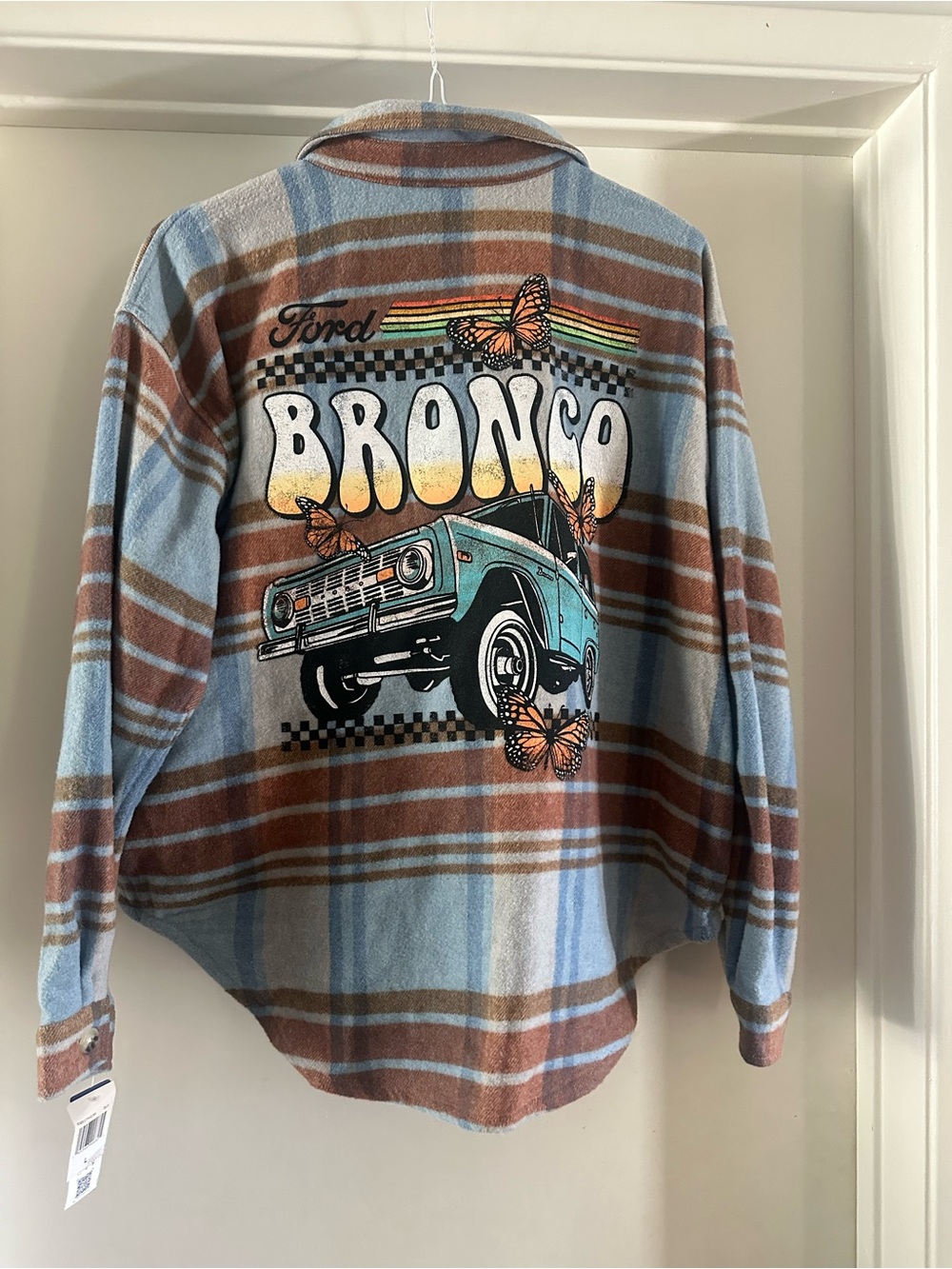 Women’s Ford Plaid Button-Down Shirt Jacket with Bronco Graphic - NWT Size L